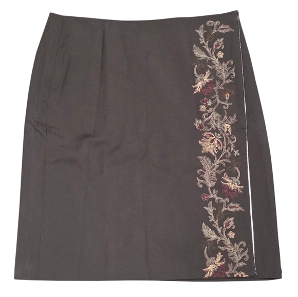 LOFT Brown Pencil Skirt with Exquisite Floral Embroidery - Picture 1 of 4